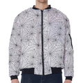 White And Black Spider Web Pattern Print Zip Sleeve Bomber Jacket