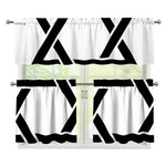 White And Black Star of David Print 3 Piece Kitchen Curtains