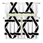 White And Black Star of David Print 3 Piece Kitchen Curtains