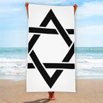 White And Black Star of David Print Beach Towel