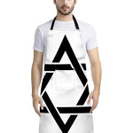 White And Black Star of David Print Bib Apron With Pocket