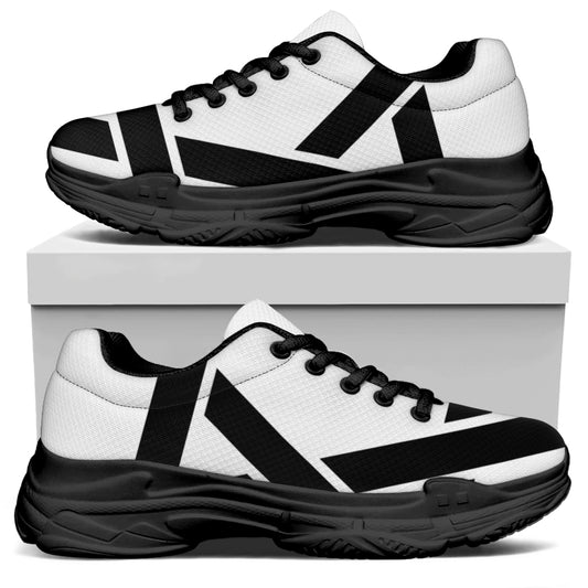 White And Black Star of David Print Black Chunky Shoes