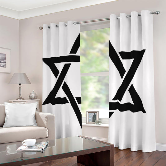 White And Black Star of David Print Blackout Grommet Curtains