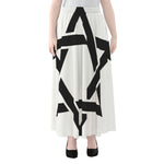 White And Black Star of David Print Chiffon Maxi Skirt