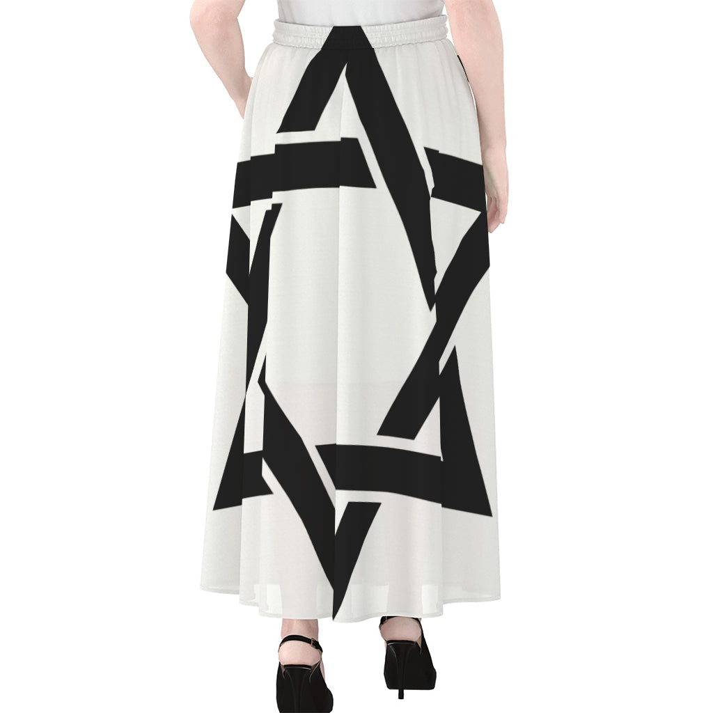 White And Black Star of David Print Chiffon Maxi Skirt