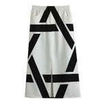 White And Black Star of David Print Cotton Front Slit Maxi Skirt