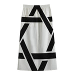 White And Black Star of David Print Cotton Front Slit Maxi Skirt