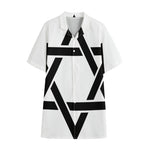 White And Black Star of David Print Cotton Hawaiian Shirt