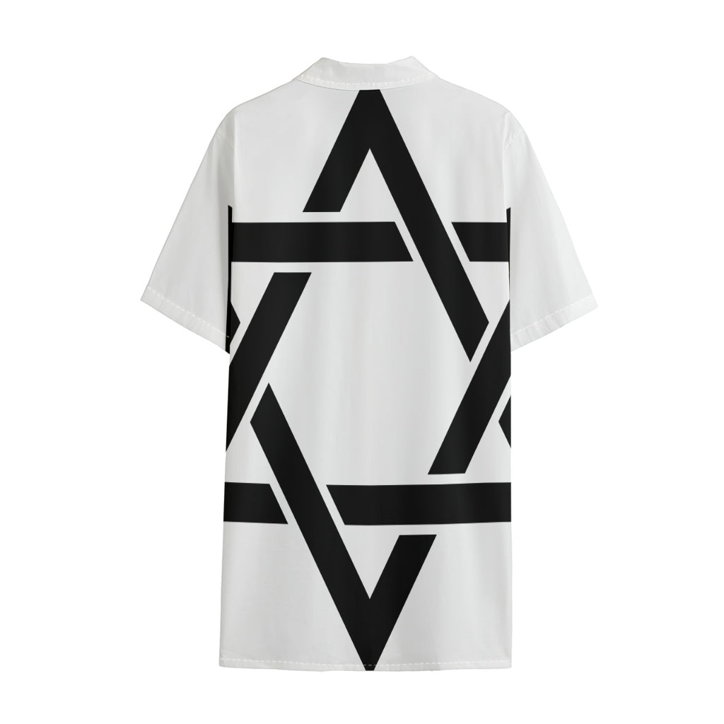 White And Black Star of David Print Cotton Hawaiian Shirt