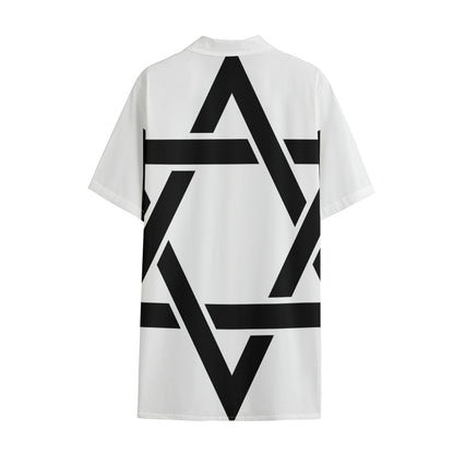 White And Black Star of David Print Cotton Hawaiian Shirt