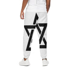 White And Black Star of David Print Cotton Pants