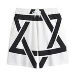 White And Black Star of David Print Cotton Shorts