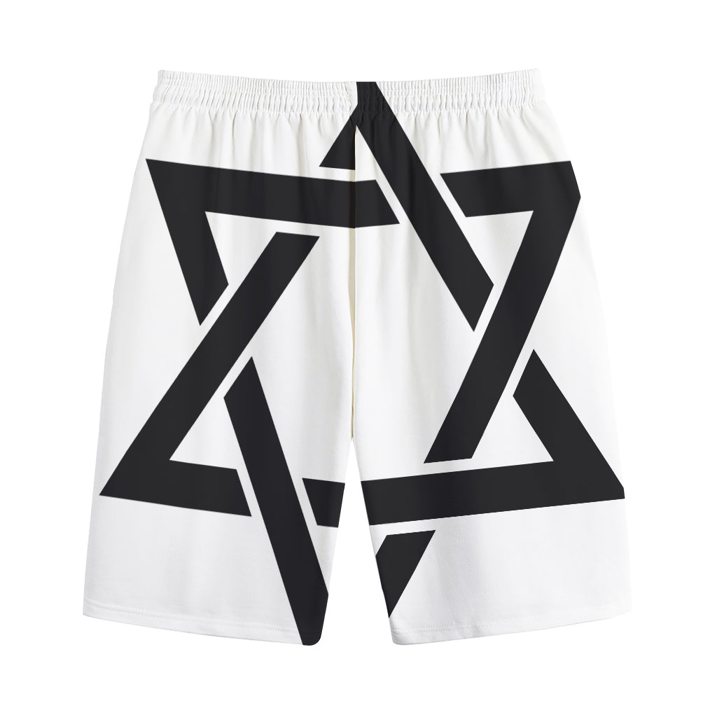 White And Black Star of David Print Cotton Shorts