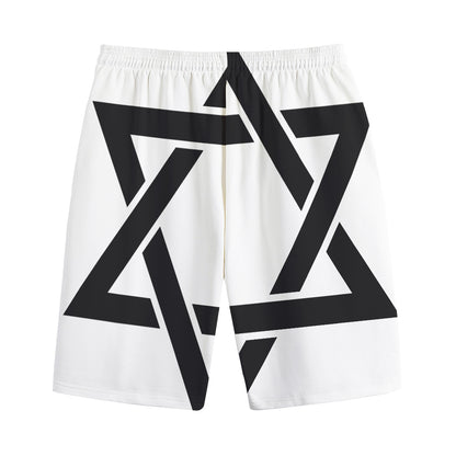 White And Black Star of David Print Cotton Shorts