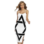 White And Black Star of David Print Cross Back Cami Dress