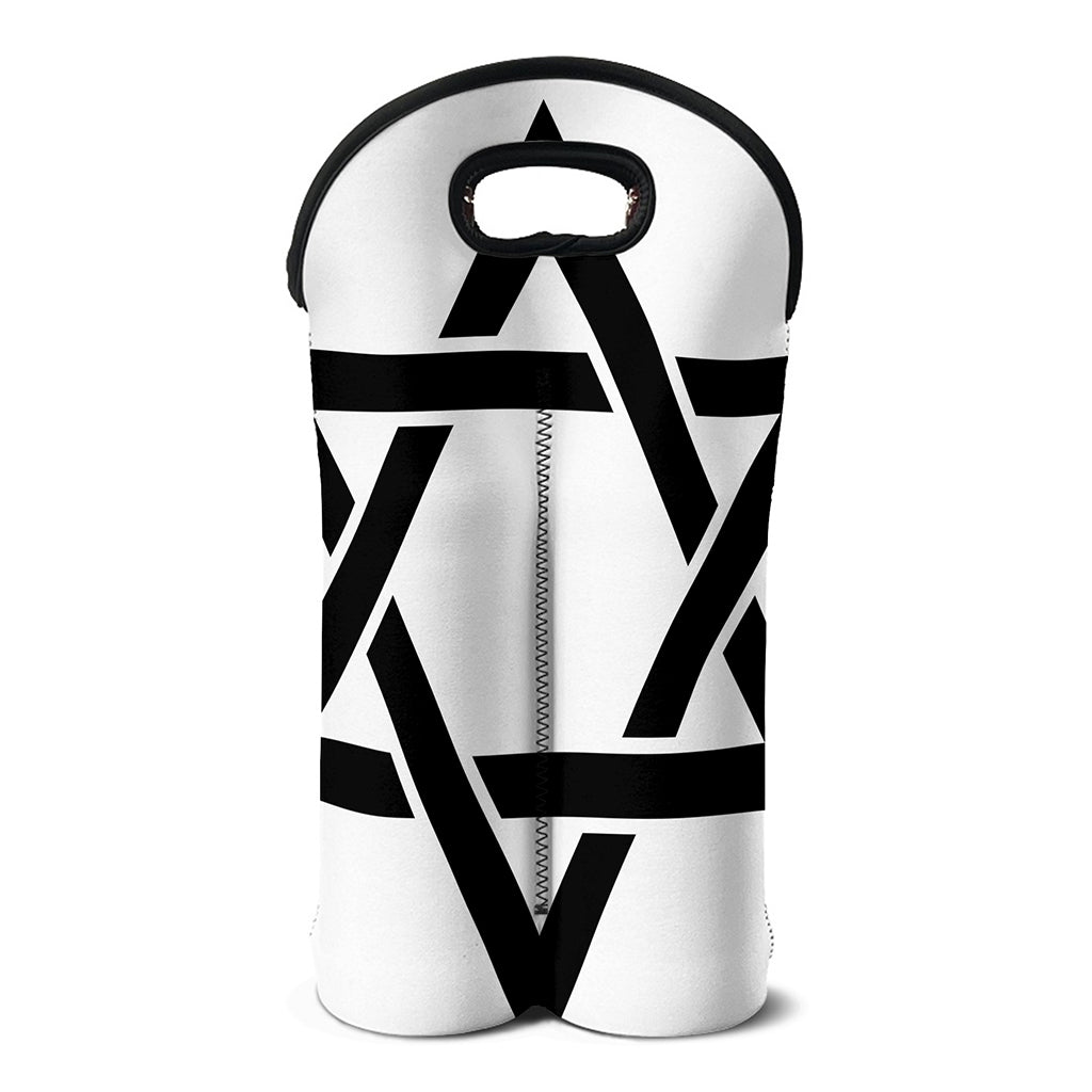 White And Black Star of David Print Double Neoprene Wine Tote