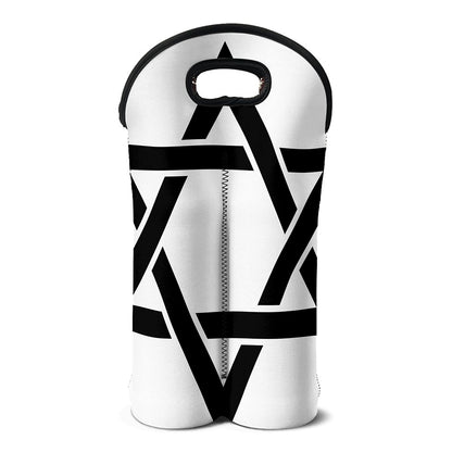 White And Black Star of David Print Double Neoprene Wine Tote