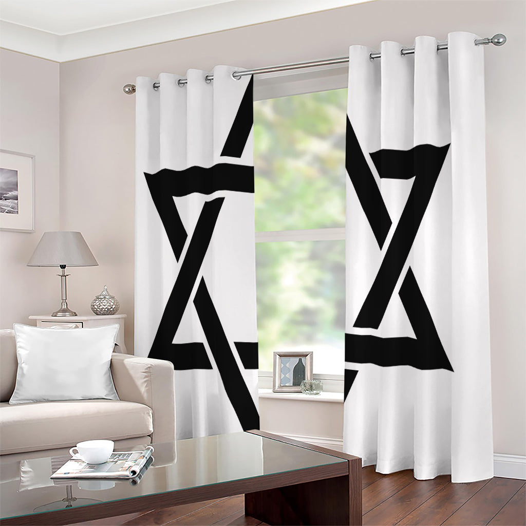 White And Black Star of David Print Extra Wide Grommet Curtains