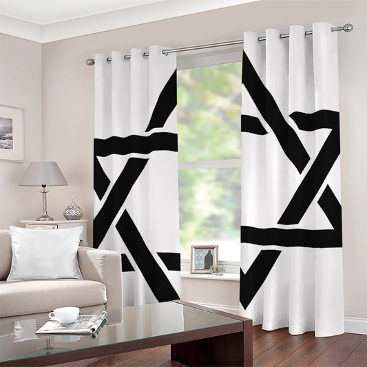 White And Black Star of David Print Grommet Curtains