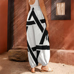 White And Black Star of David Print Harem Pants
