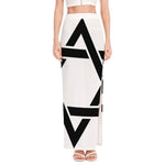 White And Black Star of David Print High Slit Maxi Skirt
