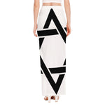 White And Black Star of David Print High Slit Maxi Skirt