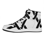 White And Black Star of David Print High Top Leather Sneakers