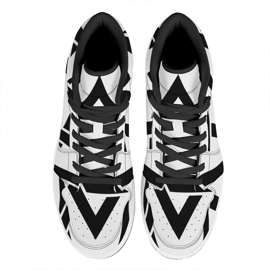 White And Black Star of David Print High Top Leather Sneakers