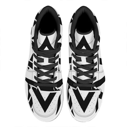 White And Black Star of David Print High Top Leather Sneakers