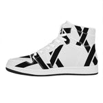 White And Black Star of David Print High Top Leather Sneakers