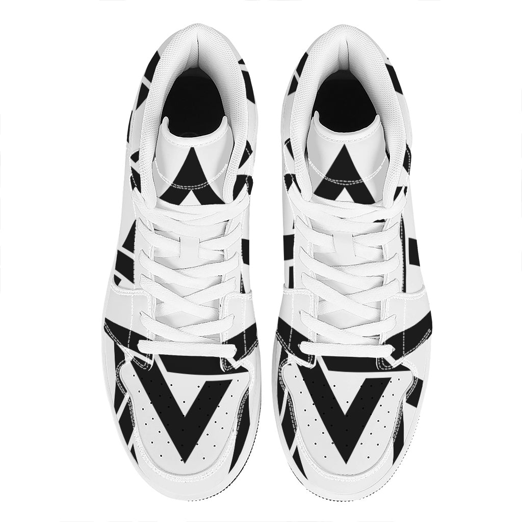 White And Black Star of David Print High Top Leather Sneakers