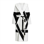 White And Black Star of David Print Hooded Bathrobe