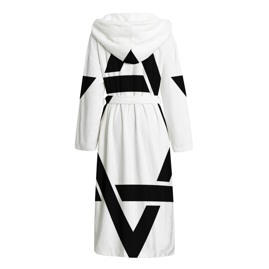 White And Black Star of David Print Hooded Bathrobe