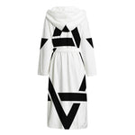 White And Black Star of David Print Hooded Bathrobe