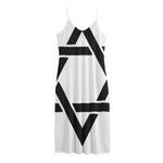 White And Black Star of David Print Jersey Midi Cami Dress
