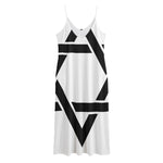 White And Black Star of David Print Jersey Midi Cami Dress