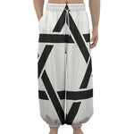 White And Black Star of David Print Lantern Pants