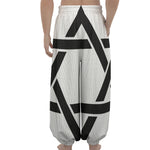 White And Black Star of David Print Lantern Pants