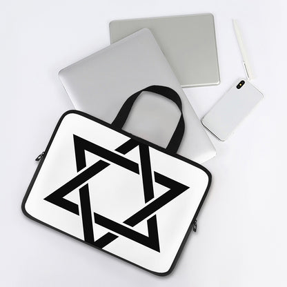 White And Black Star of David Print Laptop Sleeve With Handle