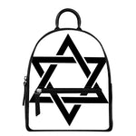 White And Black Star of David Print Leather Backpack