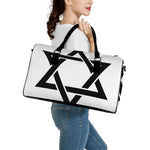 White And Black Star of David Print Leather Duffle Bag