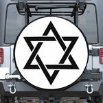 White And Black Star of David Print Leather Spare Tire Cover