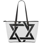 White And Black Star of David Print Leather Tote Bag