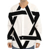 White And Black Star of David Print Long Sleeve Baseball Jersey