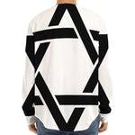 White And Black Star of David Print Long Sleeve Baseball Jersey