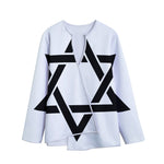 White And Black Star of David Print Long Sleeve Short Coat