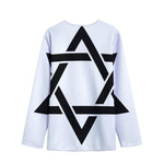 White And Black Star of David Print Long Sleeve Short Coat