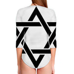 White And Black Star of David Print Long Sleeve Swimsuit