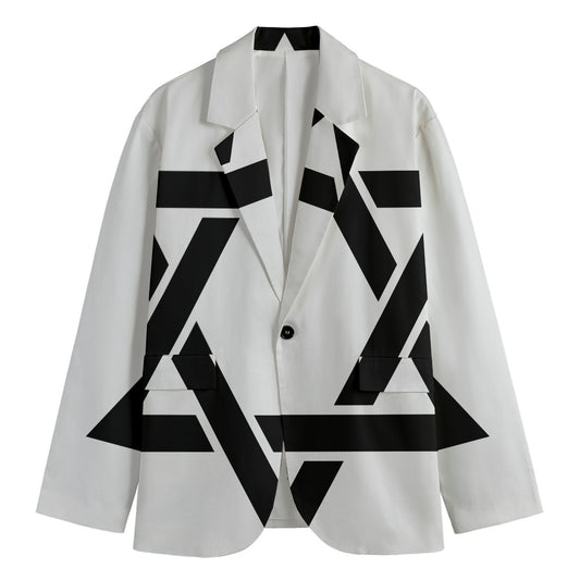 White And Black Star of David Print Men's Blazer