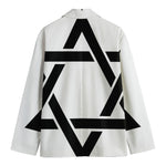 White And Black Star of David Print Men's Blazer